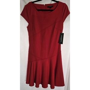Sharagano Dress Women‎ 8 Red Sheath Midi Round Neck Sleeveless Casual $99 NWT